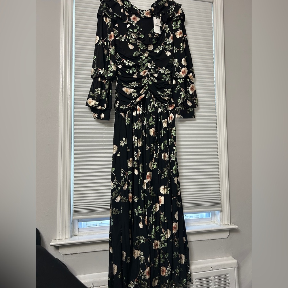 NWT Current Air Floral Long Sleeve Maxi Ruched ruching gown - Picture 6 of 8